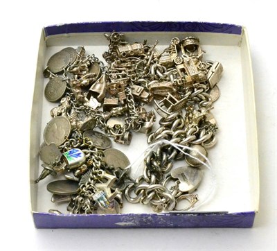 Lot 107 - Four various charm bracelets with silver and metal charms