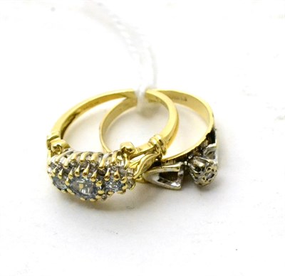 Lot 121 - A 9ct gold aquamarine ring, finger size O1/2 and a 9ct gold solitaire diamond ring, finger size...