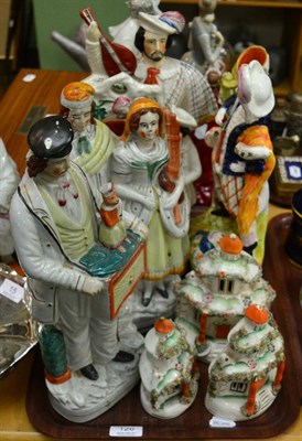 Lot 126 - A group of Staffordshire flat back figures and pastille burners