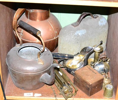 Lot 135 - A cased theodolite with various other instruments, copper wares etc (qty)