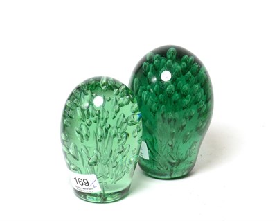 Lot 169 - Two Victorian green glass dumps with bubble inclusions