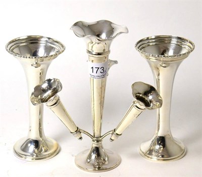 Lot 173 - A pair of silver posy vases, by Pearce & Sons, Birmingham 1913 (weighted); and a silver epergne, by