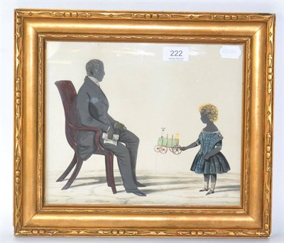 Lot 222 - Silhouette of a gentleman seated with a child holding a toy train