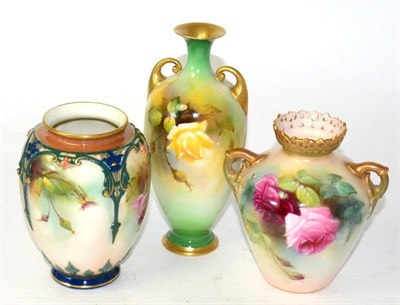 Lot 236 - Three Royal Worcester vases painted with roses