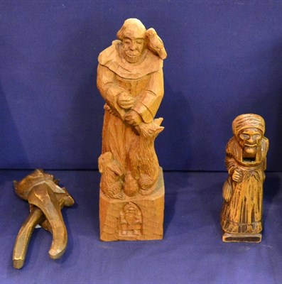 Lot 241 - A Thomas 'Gnomeman' Whittaker carved oak figure of a monk with carved gnome signature and a...
