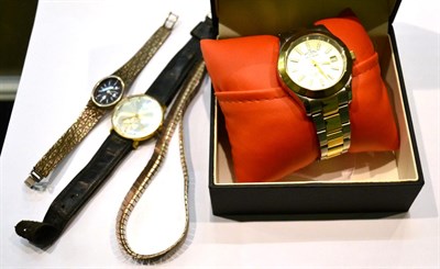Lot 254 - A bi-metal gents Rotary wristwatch, in a Rotary box, gents Avia wristwatch, lady's silver...