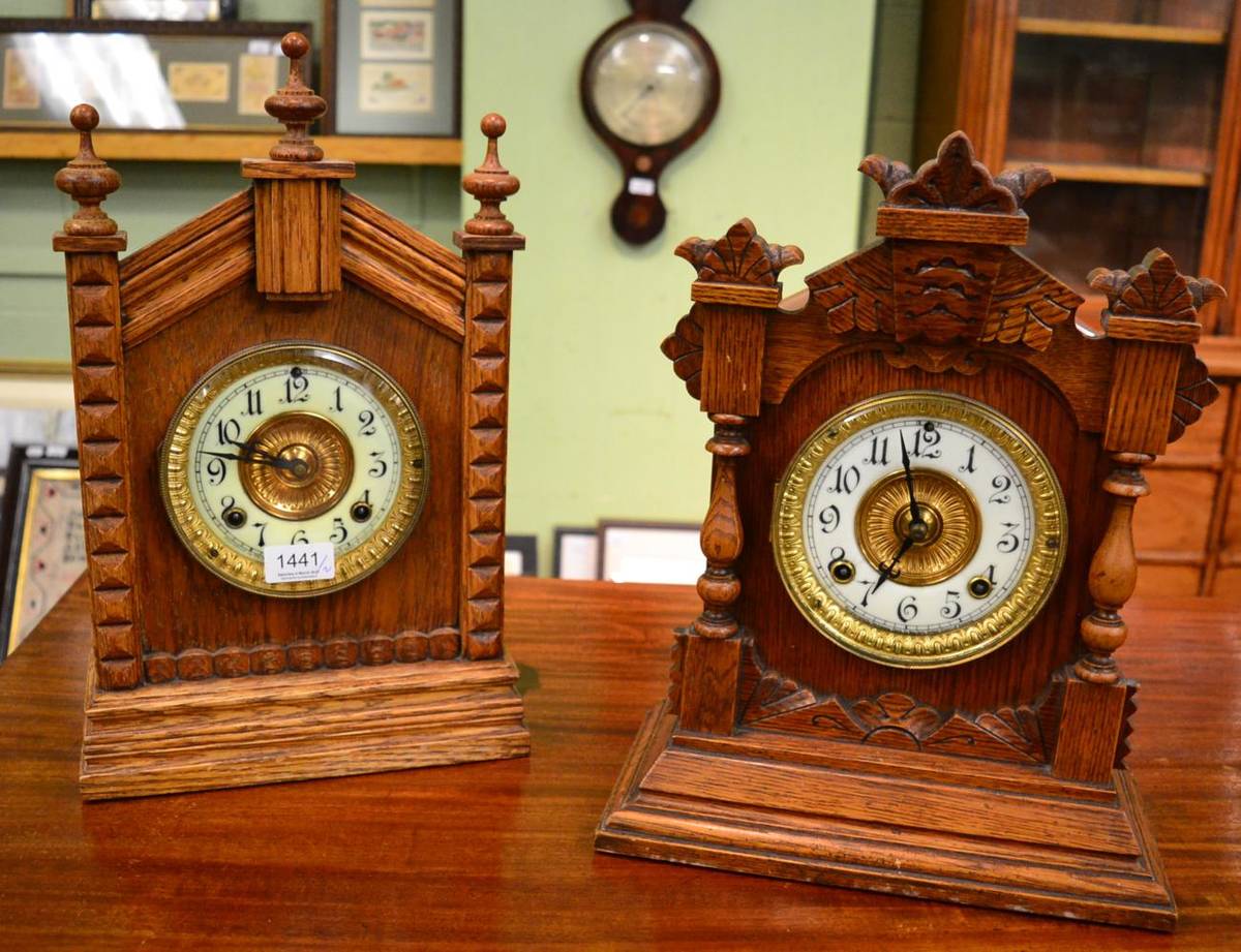 Lot 1441 - Two American Ansonia wooden mantel clocks