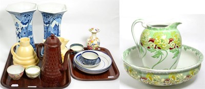 Lot 2 - A group of assorted ceramics to include an 18th century Staffordshire Red ware coffee pot; a...