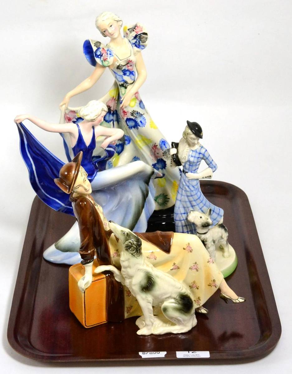 Lot 12 - Two Goebel figures and two Art Deco Katzhutte figures