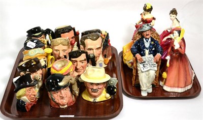 Lot 16 - A selection of seventeen Royal Doulton small size character jugs and assorted ladies including...