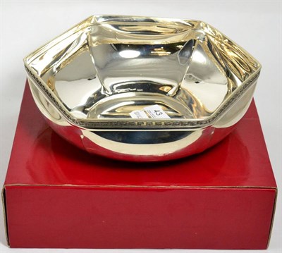 Lot 43 - A large modern Italian white metal hexagonal bowl, 925 standard, with Greek key border, 26cm...