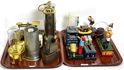 Lot 49 - Collectors items including an Eccles type SL brass minor's lamp, another stamped H.Watson...