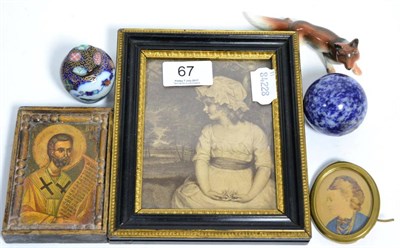 Lot 67 - A mixed lot including a miniature Japanese jar and cover, Victorian bowl etc