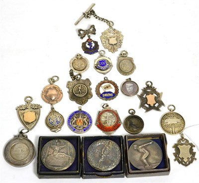 Lot 83 - A group of silver and white metal medals and awards, many unascribed, including three medallions by