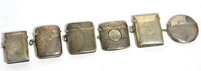 Lot 99 - A group of six silver vesta cases, various dates and makers, including a circular example