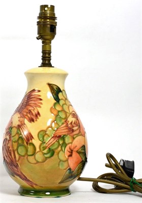 Lot 133 - Moorcroft pottery ";Finches and Fruit"; pattern lamp, after Sally Tuffin