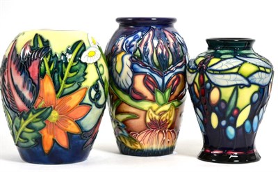 Lot 138 - Moorcroft pottery: a group of three vases, Castle Garden, limited edition 30/500, made for...