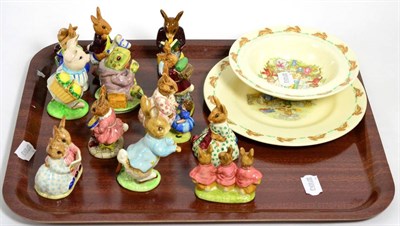 Lot 157 - Twelve various Bunnykins and Beatrix Potter figures with a dish and bowl