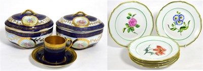 Lot 176 - A set of six hand painted Limoge plates, a blue ground cabinet cup and saucer and a pair of...