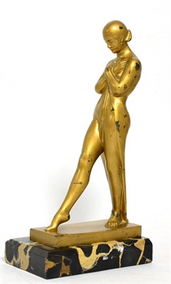 Lot 194 - M Le Vernier art deco bronze figure on a marble plinth base (repair to leg)