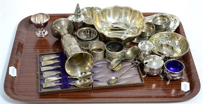 Lot 198 - Assorted silver items to include; a silver vase with loaded base, a pierced oval stand,...