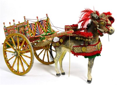 Lot 205 - A painted wooden Sicilian carretto (donkey and cart model)