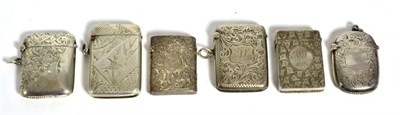 Lot 255 - A group of six silver vesta cases, various dates and makers, all with engraved decoration