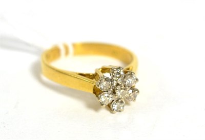 Lot 261 - An 18ct gold diamond cluster ring, total estimated diamond weight 0.35 carat approximately,...