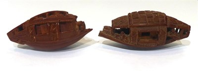 Lot 264 - Two Chinese coquilla nut carvings of junk boats