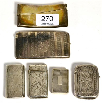 Lot 270 - A group of silver cases and boxes comprising: a combination snuff box/vesta and cutter by Nathaniel