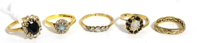 Lot 271 - An 18ct gold diamond cluster ring, finger size L1/2, a white stone ring, stamped '18CT' and...