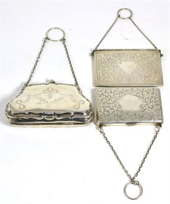 Lot 276 - Three silver ladies purses, including one in the form of an envelope and one with internal aide...