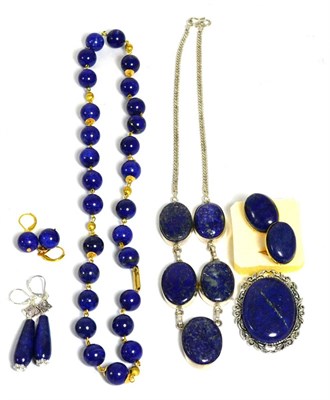 Lot 283 - Two lapis lazuli necklaces, two pairs of lapis lazuli earrings, a pair of lapis lazuli...