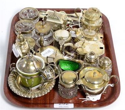 Lot 292 - A large collection of silver and plated mustard pots, pepperettes and salts, various dates and...