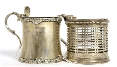 Lot 328 - An Edwardian silver mustard pot, London, 1906, of cylindrical form with relief rocaille detail,...