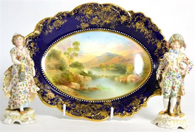 Lot 329 - A 19th century cabinet dish Loch Katrine and a pair of Continental figures (3)