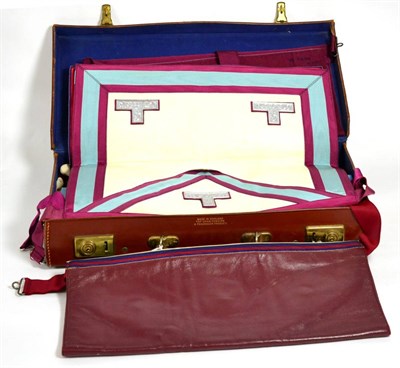 Lot 343 - A group of Masonic regalia in a leather briefcase including jewels