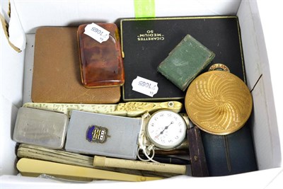 Lot 351 - A small box of collectables including a 19th century Chinese ivory brise fan, a bone brise...