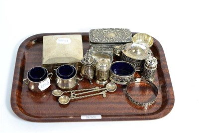 Lot 352 - Silver including condiments, cigarette box, bangle etc