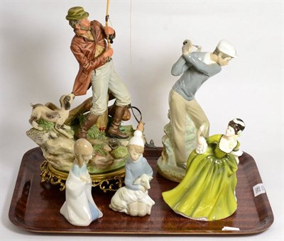 Lot 356 - A Lladro model of a golfer; two further models; a Capodimonte fishermen and a Royal Doulton figure