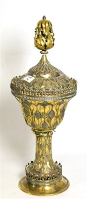 Lot 360 - Elkington & Co gilt metal pedestal cup and cover in 16th century style, with oak leaf finial,...