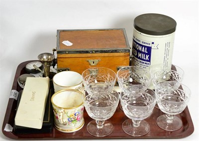 Lot 363 - A small group of miscellaneous including Stuart crystal glasses, 19th century burr walnut jewellery