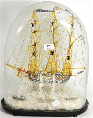 Lot 370 - A sailing ship frigger, Victorian, circa 1850, the main three-masted galleon with six sailors...