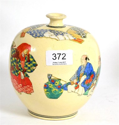 Lot 372 - A Japanese Meiji period sake bottle, of bulbous form, decorated with traditional theatrical...