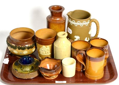 Lot 394 - A collection of Doulton stoneware, relief decorated jug etc