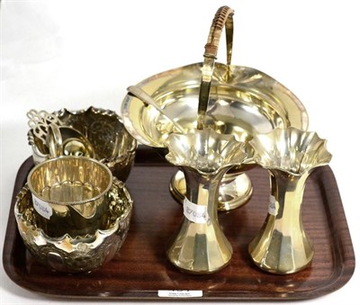 Lot 401 - Assorted silver and silver plated wares with a pair of faceted vases etc (qty)