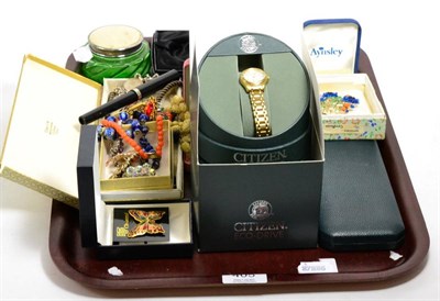 Lot 405 - A group of assorted costume jewellery, a ladies Citizen ecodrive wristwatch etc