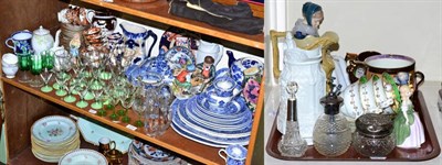 Lot 414 - A quantity of blue and white ceramics, copper lustre mug, silver and glass jar, sterling silver...