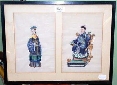 Lot 422 - A pair of Chinese rice paper paintings of court figures