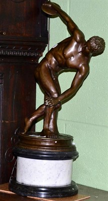 Lot 456 - After the Antique, a reproduction cast metal figure of the Discus Thrower, on marble base